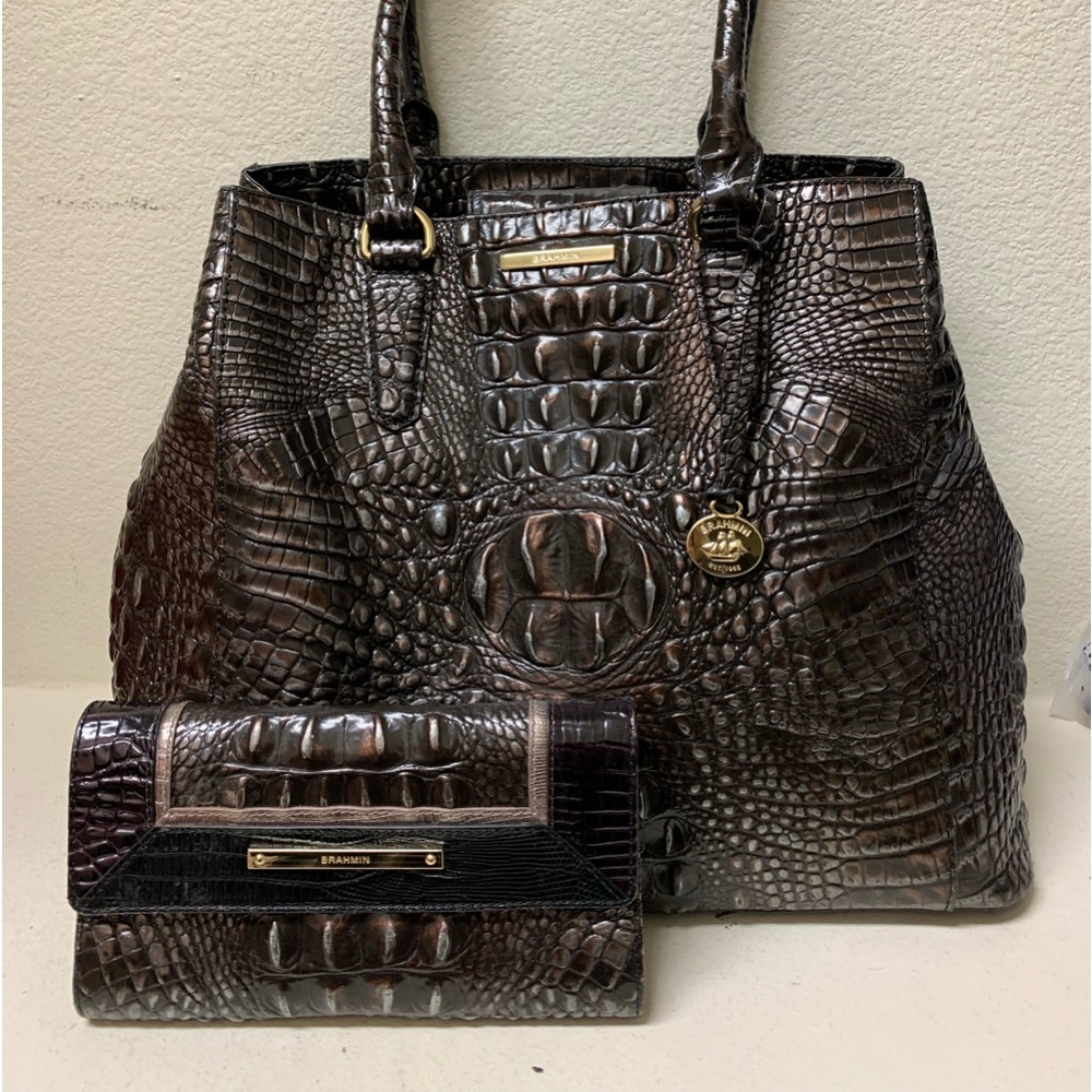 Brahmin Joan Ironwood Azette Tote And Tri Fold Wallet